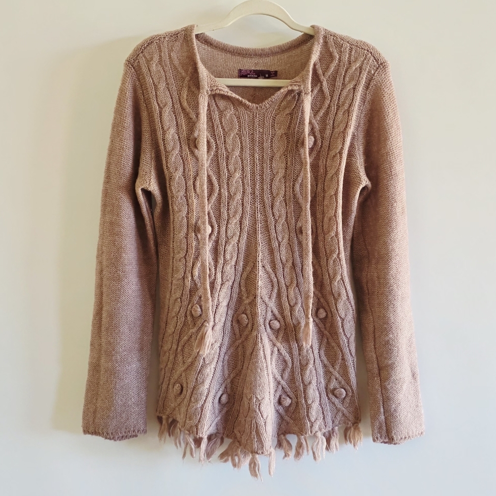 Prana Dusty Pink Cable Knit Wool Blend Pullover Sweater Poncho Women's Size M